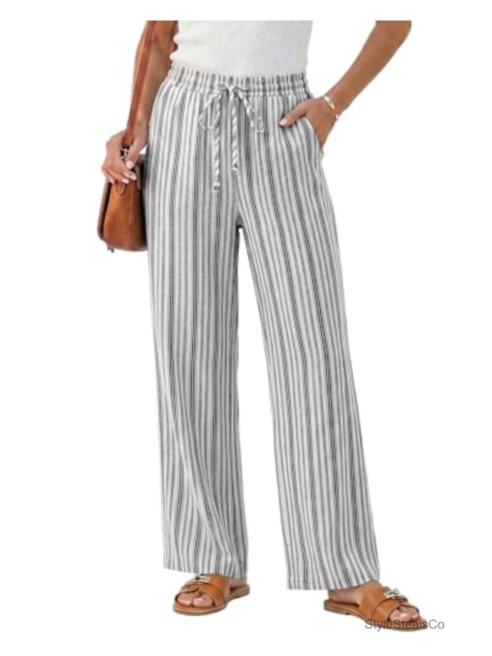 Women Wide Leg Linen Blend Pants High Waisted Casual Beach Palazzo